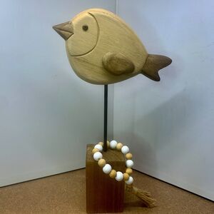Carved Wooden Bird On Wood Stand Decorative Beads 13" ?Hobby Lobby" Shelf Sitter